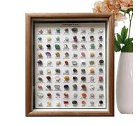 Rock Collection, Mineral Identification Kit, Set, Educational Display, Rough Crystals, Wooden Frame, 80 Pieces, Home Decoration, Stone Ornaments, Raw Gems, Classic Collection