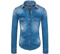 Rock Cr amisa vaquera para hombre, color azul, manga larga, corte normal, tallas S-XXL