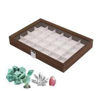 Rock Display Box - Organizador de madera con 24 rejillas a prueba de polvo | Caja expositora de la colección de piedras preciosas para joyas, muestras minerales, sala de estudio, aula