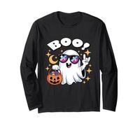 Rock Ghost Retro Halloween Calabaza Cool Funny Ghost Boo Manga Larga