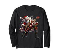 Rock Guitar Santa Claus Playing Guitar Christmas Musicians Manga Larga