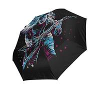 Rock Guitarra Azul Arte Música Paraguas Plegable Hombre Automático Abrir y Cerrar Antiviento Protección UV Ligero Compacto Paraguas para Viajes Playa Mujeres Niños Niñas