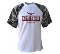 ROCK-IT Apparel Camiseta Raglan Contraste Manga Corta Cuello Redondo Premium Camisa para Hombre 100% Algodón Vintage Bikershirt Tallas S-5XL Corte Regular Camo Gris/Blanco 3XL