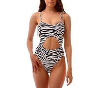 ROCK-IT Apparel Traje de baño Mujer I Premium Monokini Recortado de una Pieza con Estampado de Cebra I Tirantes Ajustables I Corte Alto de Pierna [S-XXL] Cintura Alta I Almohadillas Push up L
