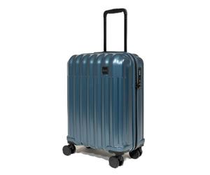 Rock Luna - Maleta pequeña de carcasa rígida en color azul, funda ligera y duradera de ABS con cerradura TSA, 8 ruedas giratorias y mango telescópico, equipaje a cuadros metálico plateado, 54,5 x 37,5