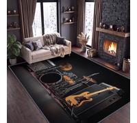Rock Music Alfombra Salón 140 x 200 cm, Instrumentos de Bajo Percusión, Alfombras Dormitorio, Pelo Corto, Alfombra para Habitación Infantil, Suave, Antideslizante Alfombras para Comedor, Oficina