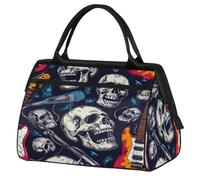 Rock Music - Bolsa de viaje con diseño de calavera para mujeres, hombres, niños y niñas, bolsa de fin de semana, bolsa de viaje de 24 L para deportes, gimnasio, yoga, color, Big, Organizador de bolsas