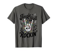 Rock Music Esqueleto Mano Rockin Signo Jingle Bell Navidad Camiseta