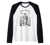 Rock Music Patrona Santa Cecilia Guitarrista Eléctrico Camiseta Manga Raglan