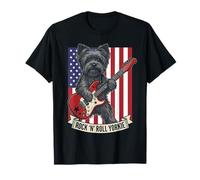 Rock N Roll Yorkie Dog Playing Guitar USA Flag Puppy Camiseta