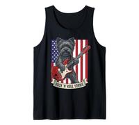 Rock N Roll Yorkie Dog Playing Guitar USA Flag Puppy Camiseta sin Mangas