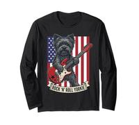 Rock N Roll Yorkie Dog Playing Guitar USA Flag Puppy Manga Larga