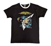 Rock Off officially licensed products Camiseta Boston Us Tour '87 Ringer, Negro -, Large
