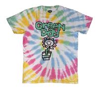 Rock Off officially licensed products Green Day T Shirt Flower Pot Band Logo Nuevo Oficial Unisex Blanco Dye Wash, blanco, M