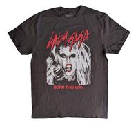 Rock Off officially licensed products Lady Gaga Born This Way Photo T Shirt, Gris Oscuro, M