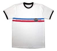 Rock Off officially licensed products Oasis '1996 Tour Horizontal Stripes' Camiseta blanca y negra Eco Ringer, blanco, S
