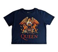 Rock Off officially licensed products Queen Crop Top Camiseta Classic Crest Band Logo Nuevo Oficial para Mujer Denim, denim, S