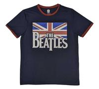 Rock Off officially licensed products The Beatles Drop T Logo & Vintage Flag Ringer T Shirt, azul marino, L