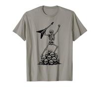Rock On Skeleton Mano Guitarra Skull Power Rock Band Camiseta