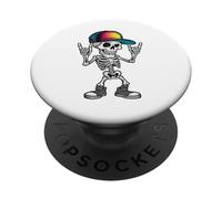 Rock On Skeleton - Sombrero Colorido Divertido Punk Calavera Halloween PopSockets PopGrip Adhesivo