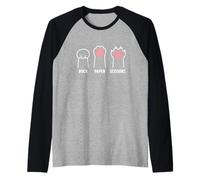 Rock Paper Scissors Hand Game Cute Paw Funny Cat Introvertido Camiseta Manga Raglan