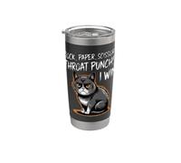 Rock Paper Scissors Throat Punch I Win Disfraz divertido de gato Vaso térmico de acero inoxidable de doble pared