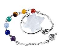 Rock Quartz Merkaba Star Pendulum con 7 Chakra Beads Cadena, Adivinación Equilibrio metafísico Curación Reiki Stone-2 PC