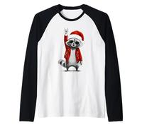 Rock Raccoon Santa Hombres Mujeres Niños Divertido Navidad FEA Camiseta Manga Raglan