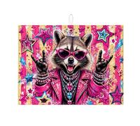 Rock Raccoon - Tapetes de secado de platos para encimera de cocina, patrón de estrella de melocotón, tapete escurridor de platos absorbente, divertida almohadilla de secado de microfibra para