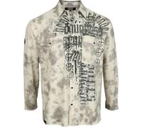 Rock Rebel by EMP Hombre Camisa de Manga Larga Color Arena con Estampado Integral y Bolsillos en el Pecho L