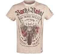 Rock Rebel by EMP Hombre Camiseta Beige con Cuello Redondo y Estampado M