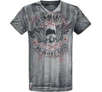 Rock Rebel by EMP Hombre Camiseta Gris con Cuello de Pico y Estampado S