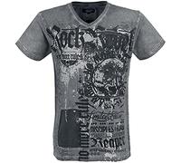 Rock Rebel by EMP Hombre Camiseta Gris con Estampado Rocky Allover S
