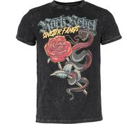 Rock Rebel by EMP Hombre Camiseta Negra de Aspecto Lavado con Rosas y Serpientes M
