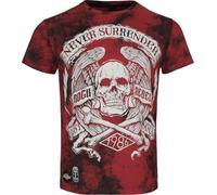 Rock Rebel by EMP Hombre Camiseta roja y Negra Never Surrender con Calavera en Efecto Batik M