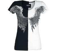 Rock Rebel by EMP Mujer Camiseta Blanca y Negra con Estampado de alas S