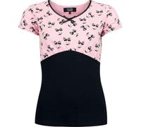 Rock Rebel by EMP Mujer Camiseta Negra/Rosa con Estampado y Lazo en el Escote XXL