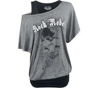 Rock Rebel by EMP Mujer Camiseta Suelta Gris con Aspecto de Doble Capa M