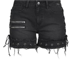 Rock Rebel by EMP Mujer Pantalones Cortos Negros con Cordones Laterales 29