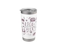 Rock Retro Doodle Años 80 Música Rock & Roll Mujeres Chicas Vaso térmico de acero inoxidable de doble pared