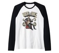 Rock & Roll Esqueleto Guitarrista Vintage Rock Music Guitar Camiseta Manga Raglan