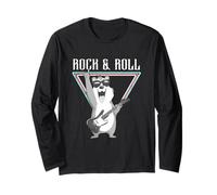 Rock & Roll Funny Bear Guitar Vibes Manga Larga