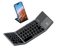 ROCK&ROWN Teclado Bluetooth plegable, teclado inalámbrico portátil de bolsillo con panel táctil para Mac OS, Android, Windows, Linux, PC, tableta, con batería recargable de iones de litio, color gris