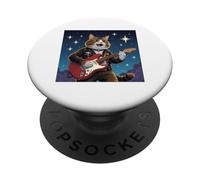 Rock Star Cat tocando la guitarra balanceándose hombres mujeres niños PopSockets PopGrip Adhesivo