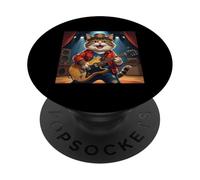 Rock Star Cat tocando la guitarra Rock and Roll Hombres Mujeres Niños PopSockets PopGrip Adhesivo