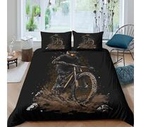 Rock Style Mountain Bike and Rider Funda Nórdica Juego De Cama Funda De Edredón Microfibra Impresión 3D Funda De Almohada para Niñas Y Niños Double(200x200cm)