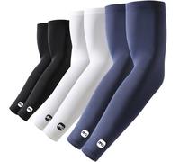 ROCK TAKIN Mangas de protección solar UV para hombres y mujeres, UPF 50+ mangas de sol refrescantes para cubrir los brazos, fundas de compresión deportivas, 3 pares: negro, blanco y azul marino