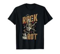 Rock Til You Rot Rock Música Guitarra Esqueleto Rocker Camiseta