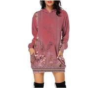 Rock - Vestido de mujer con estampado floral al óleo, doble bolsillo lateral, falda de flores de colores, rojo, S