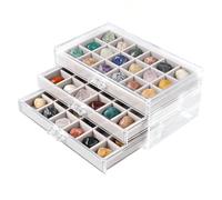 Rock Vitrine, caja de colección de acrílico Rock de 5 niveles, 90 compartimentos (3 x 3,5 cm), caja de almacenamiento con compartimentos para pequeños cristales fósiles, coleccionables, piedras